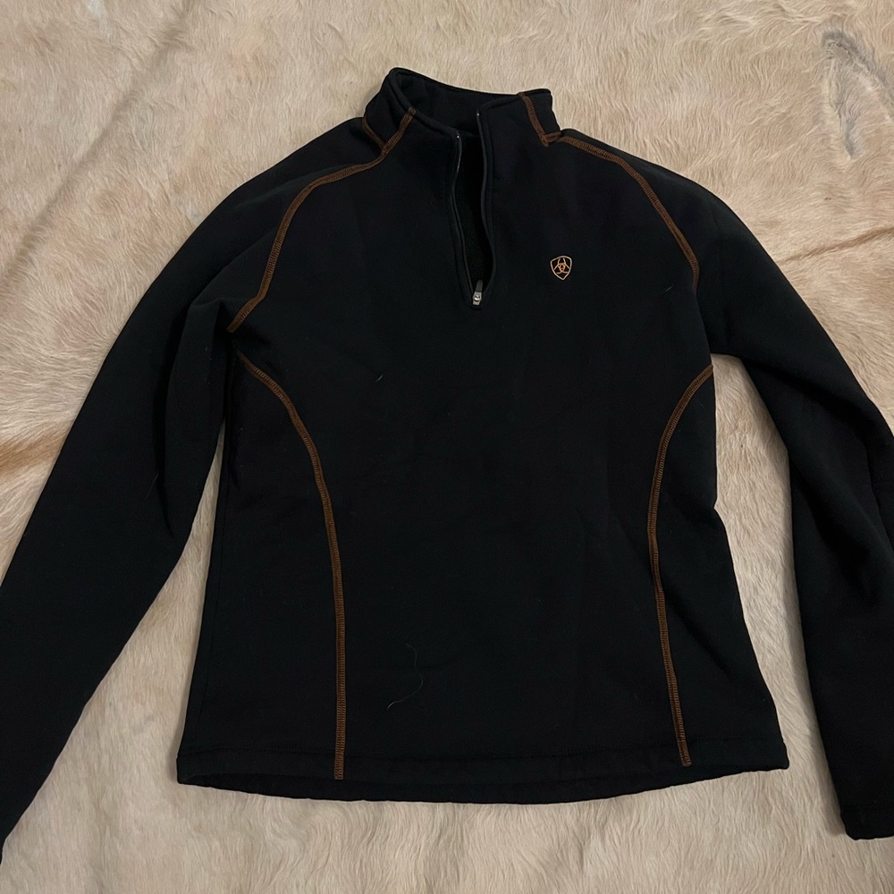 Ariat Black Quarter-Zip Pullover with Brown Contrast Stitching